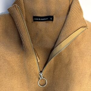 moon & madison Camel Half-Zip Ring-Pull Sweater
